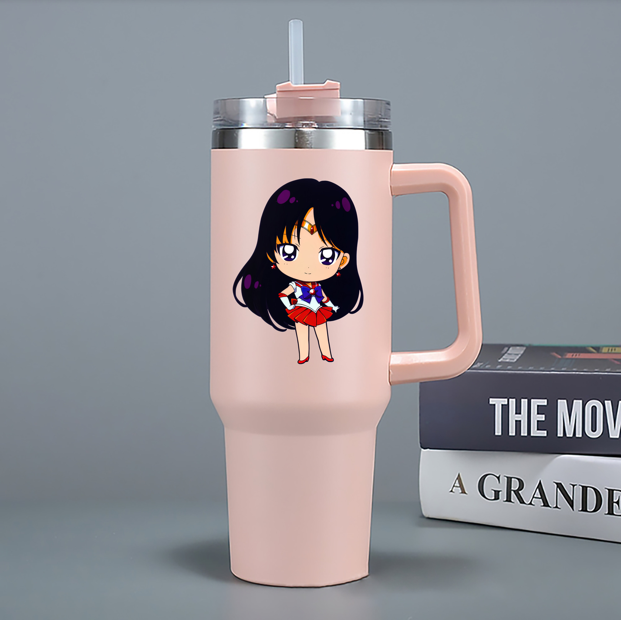 （画像用） 美少女戦士セーラームーン 火野レイ ひの レイ Sailor Moon Hino Rei （セーラーマーズ,Sailor Mars） 1200mL車用タンブラー - クリスタルステッカー（プラスチックストロー付き）